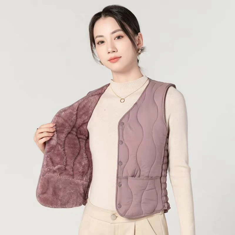 2024女士秋冬新款防寒保暖棉马甲中式加绒加厚中老年贴身背心M-66