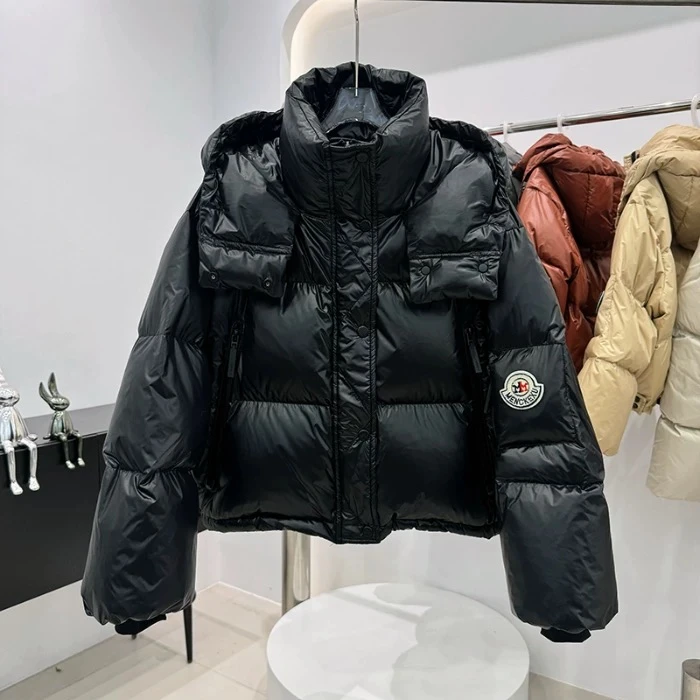 黑色新配色短款2024年新款时尚加厚连帽棉服冬季连帽高级感外套