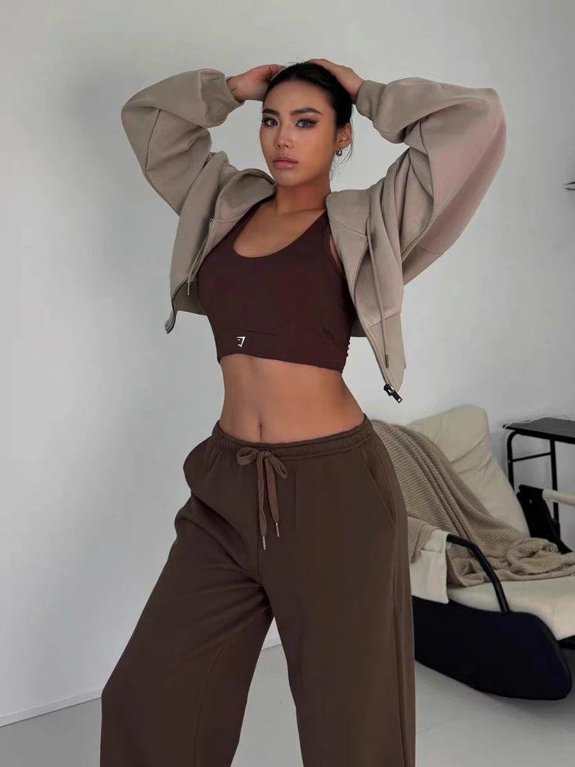 studio运动学院风拉链连帽卫衣女春季复古宽松休闲显瘦上衣