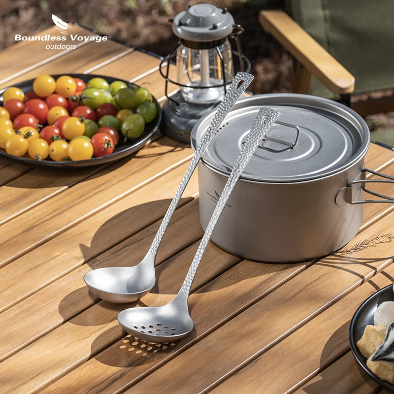 必唯纯钛长柄汤勺加厚防烫大勺子家用粥勺漏勺调羹户外便携火锅勺