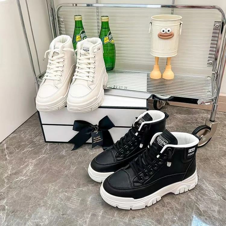 爆款时尚高帮女鞋休闲百搭潮流潮鞋厚底韩版平底秋冬系带舒适
