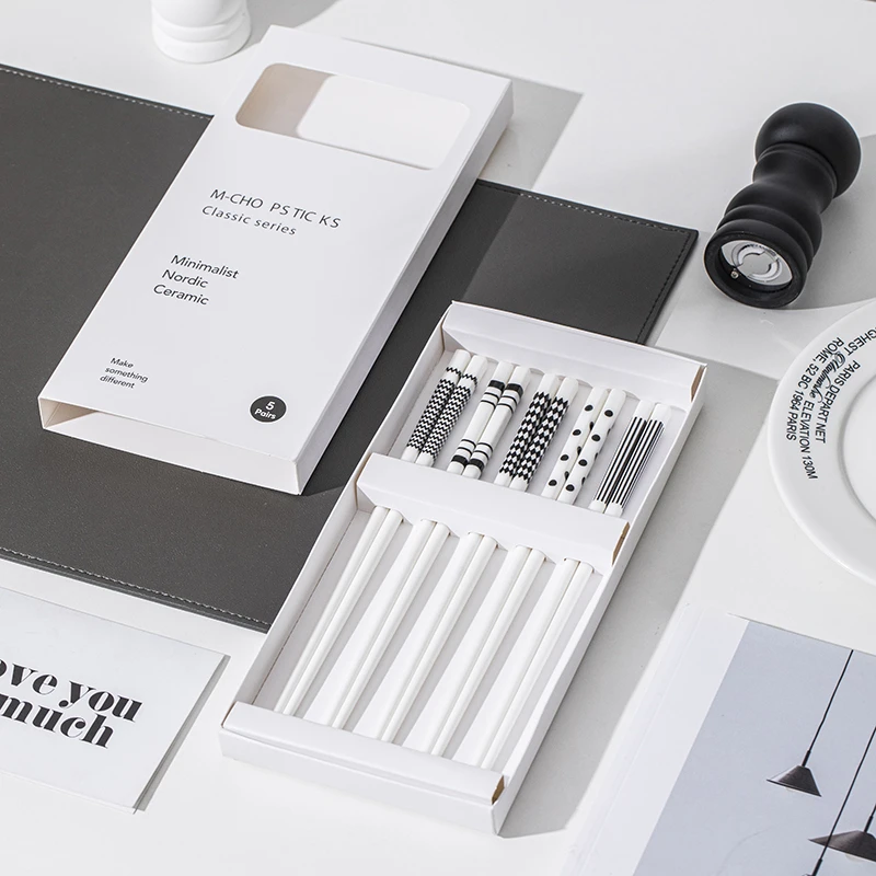 【礼盒装】赫本陶瓷筷子家用耐高温送礼5双装一人一筷网红食品级筷