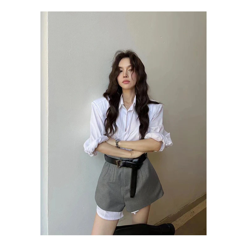 2025初秋季新款气质显瘦小众休闲白色衬衫女高级感时尚高腰包臀裤