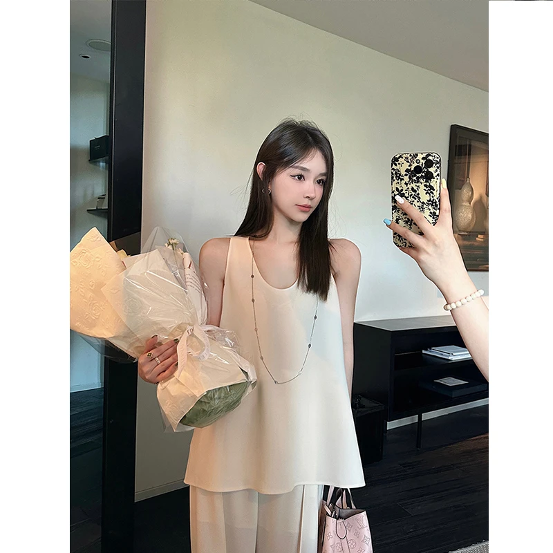 高级感简约时尚气质轻奢减龄百搭背心上衣2025夏日直筒松弛感长裤