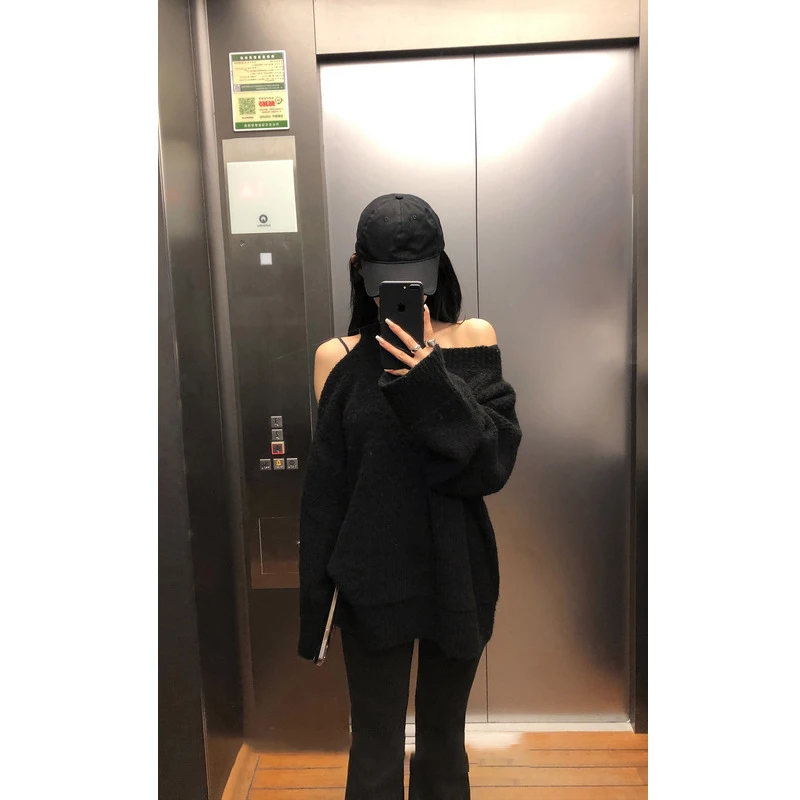 【微醺定格】轻奢小众露肩圈圈毛宽松毛针织衫高腰松弛感休闲长裤