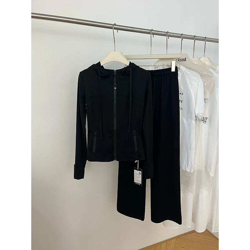 2025秋季新款修身显瘦拉链开衫长袖气质外套女高腰休闲抽绳阔腿裤