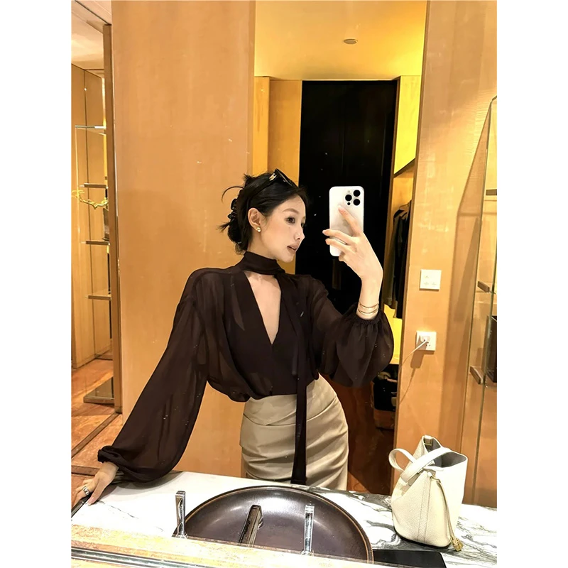 2025秋季新款时尚气质御姐风高级感长袖衬衫上衣高腰包臀半身裙女