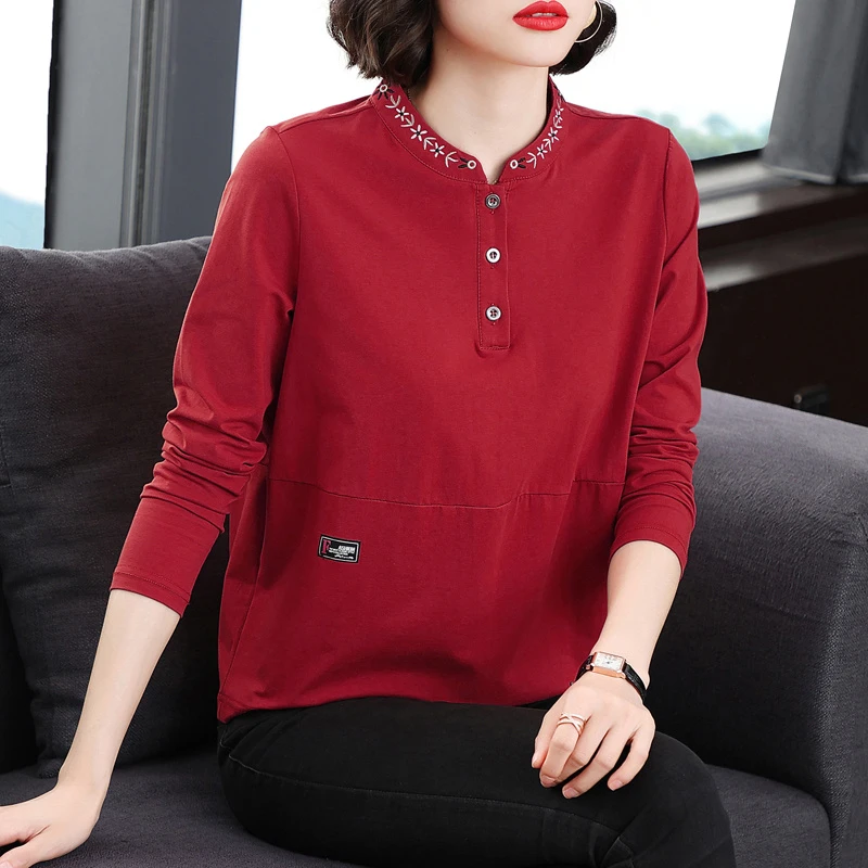 2025秋装新款长袖t恤女中年妈妈薄款打底衫大码女装春秋洋气上衣