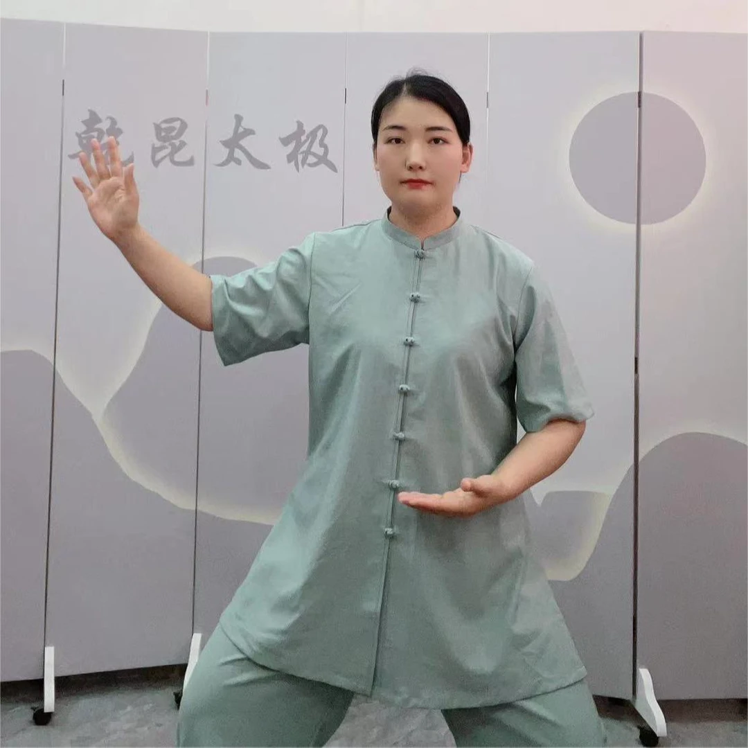 夏季薄款棉麻长款修身太极拳练功服