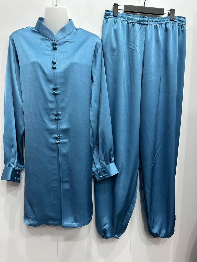 春秋新款高档重磅醋酸缎套装太极拳练功服