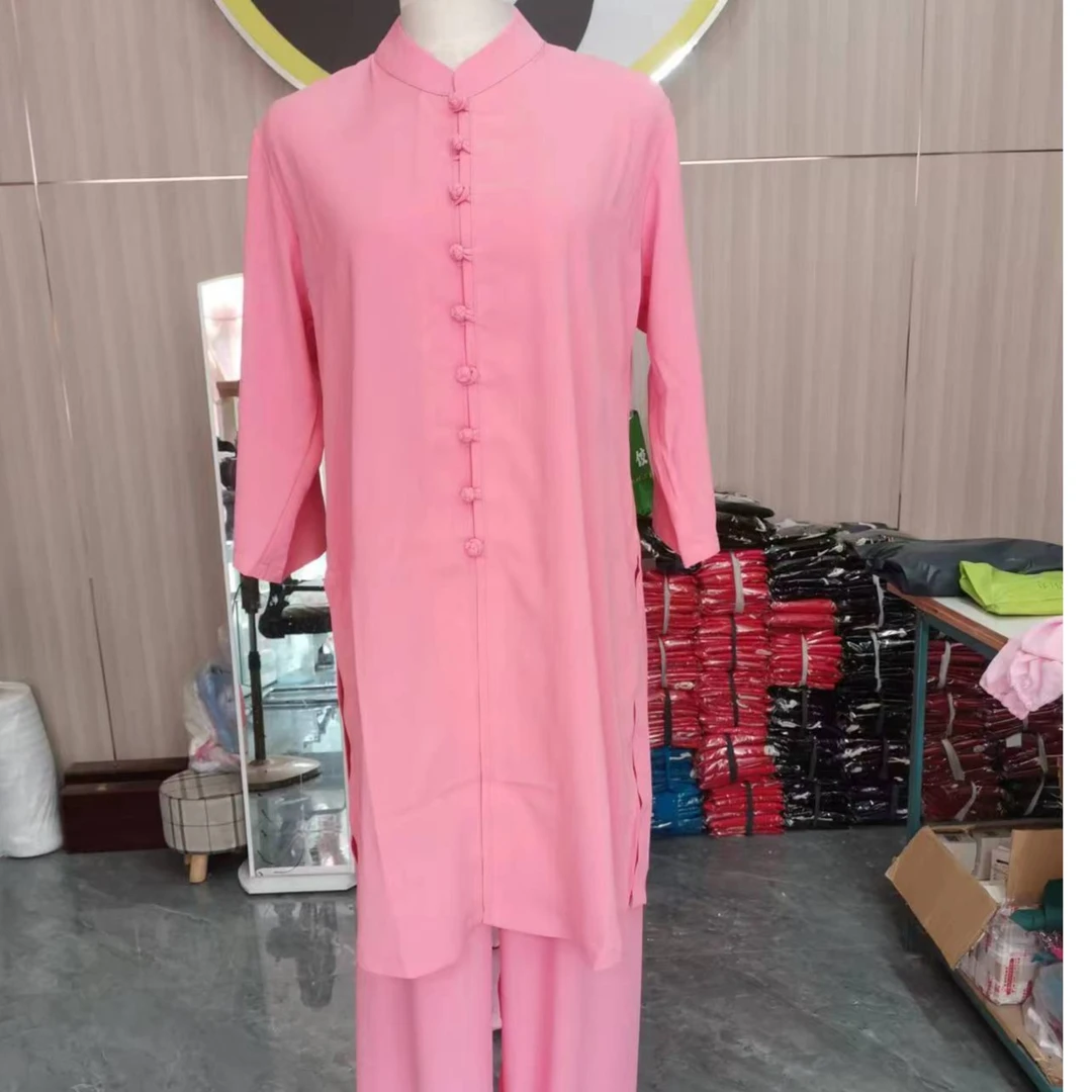 夏季女士丝麻长款修身太极拳练功服