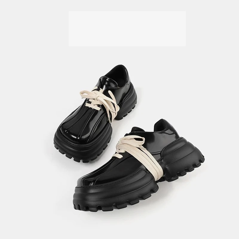 松糕厚底小皮鞋女2024秋冬款日系学院风运动小单鞋复古绑带大头鞋