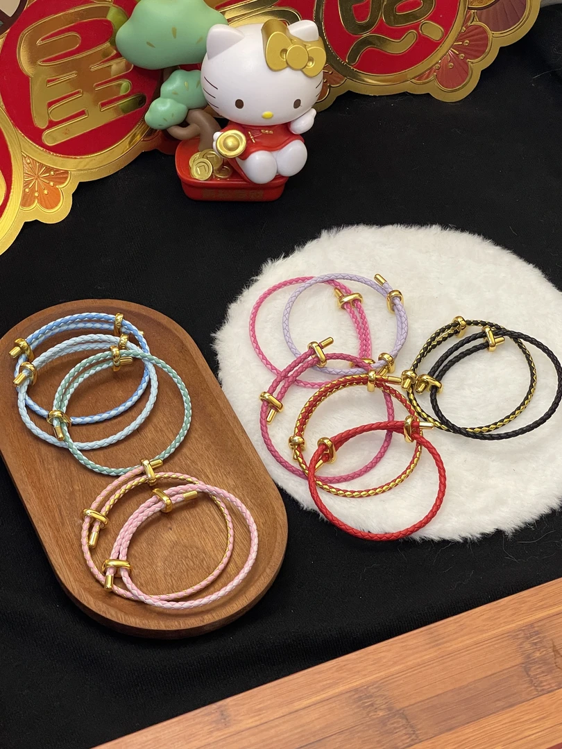 手绳可调节 可穿转运珠 3mm皮绳多色拼色款八字扣 不掉色时尚diy