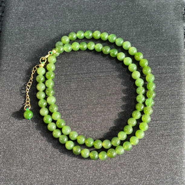【源石珠宝】俄老料碧玉冰底阳绿无矿点约6mm女神链（多样性发一）