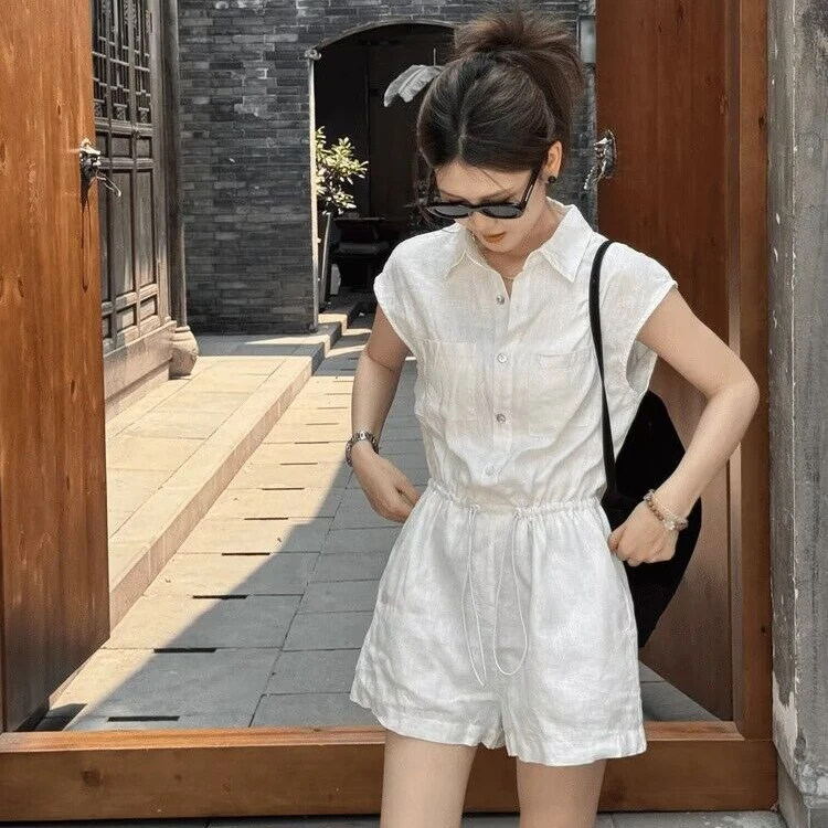 高端精致白色连体裤高级感减龄气质显瘦连衣短裤2024新款女装夏季