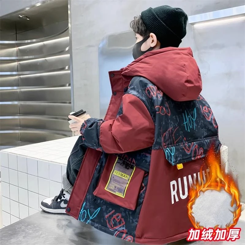 ba巴拉扣扣巴拉男童棉袄加绒外套春秋款2025新款冬季新年棉服中大