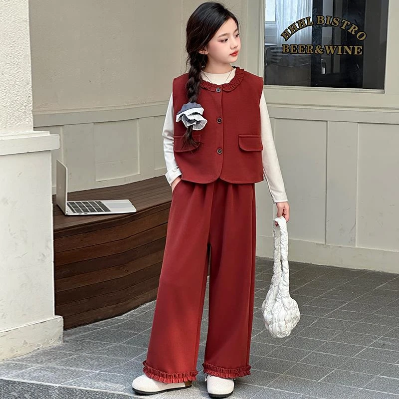 ba巴拉扣扣巴拉拜年服女童秋季红色新年套装2025新款女大童洋气马