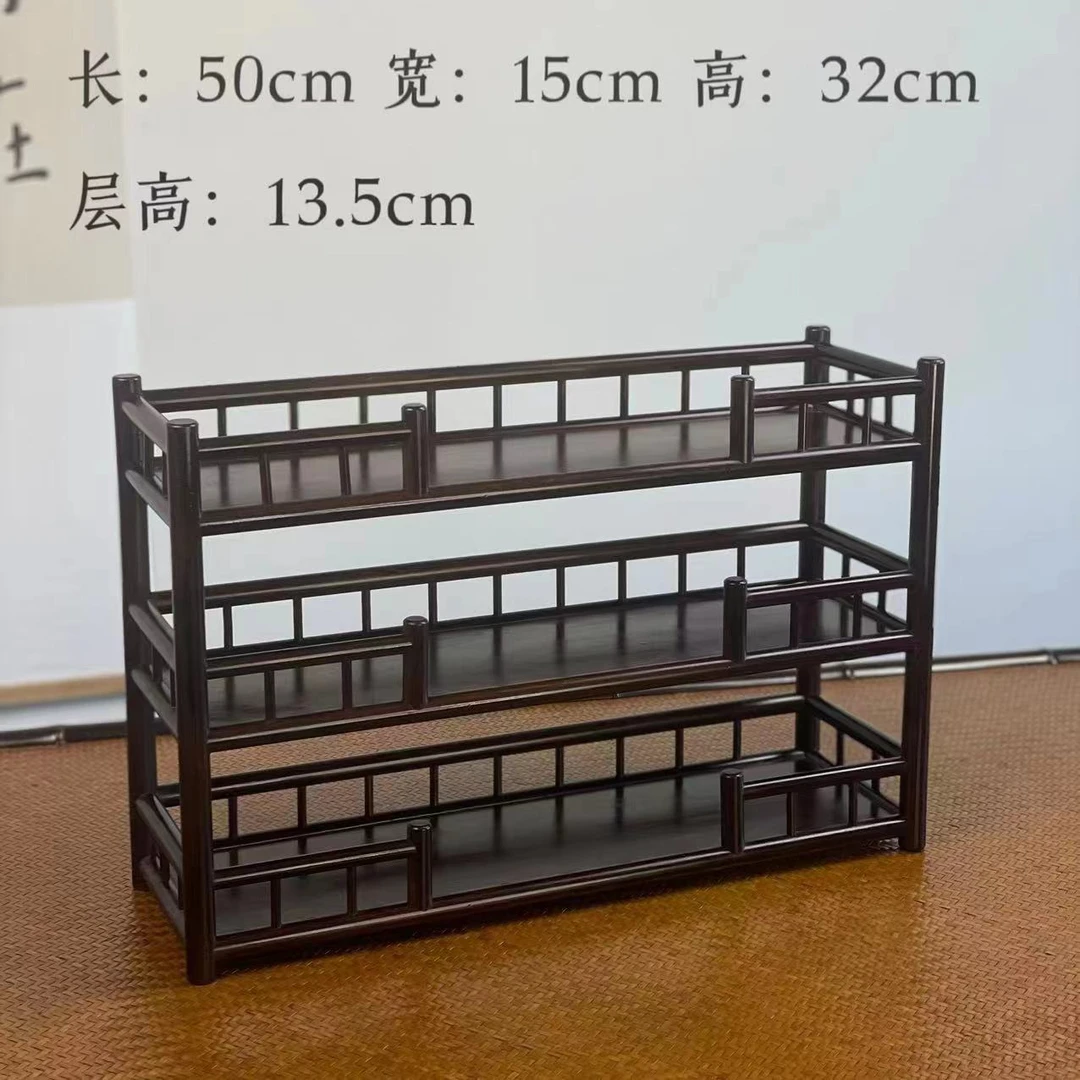 【凭栏】楠竹三层置物架茶具架茶杯收纳架中式茶棚博古架茶杯架手工
