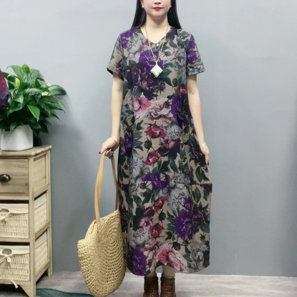 3010新款夏季韩版显瘦气质时尚印花洋气复古收腰碎花连衣裙妈妈装