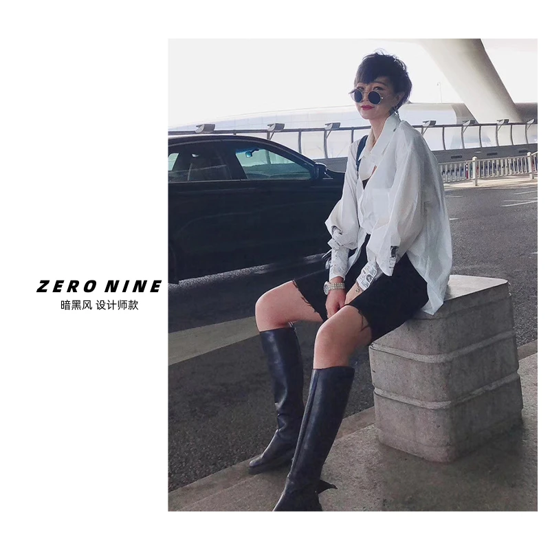 【蛋爷精选】袖口印花白衬衫女小众设计师风格衬衣韩版百搭外穿上衣