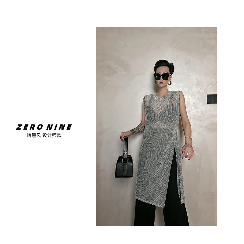 Dan Dan 度假风镂空长款下摆开叉连衣裙女