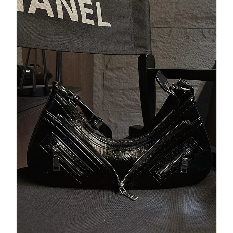 铜合金项链 Dan Dan 黑色时尚腋下包 拉链设计感小众包包女