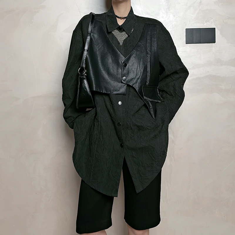 Dan Dan 暗黑风 假俩件小众设计感衬衫女 春秋新款外穿长袖衬衣