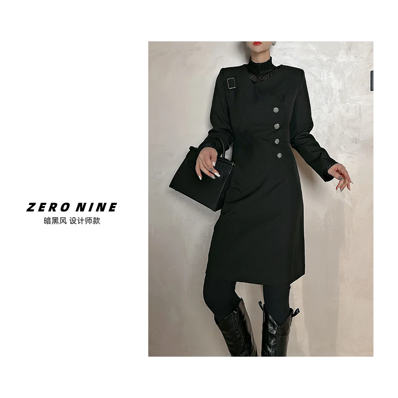 Dan Dan 黑色赫本风气质长袖连衣裙女