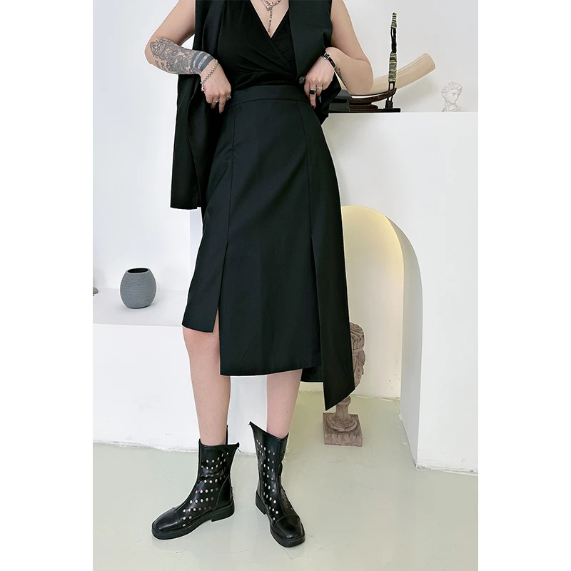 【蛋爷精选】黑色简约不规则半身裙女2023年夏季新款高腰休闲裙子