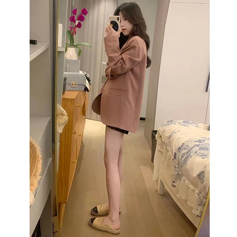 网红小西装外套女春季2023新款韩版干枯玫瑰粉显瘦高级感西服上衣
