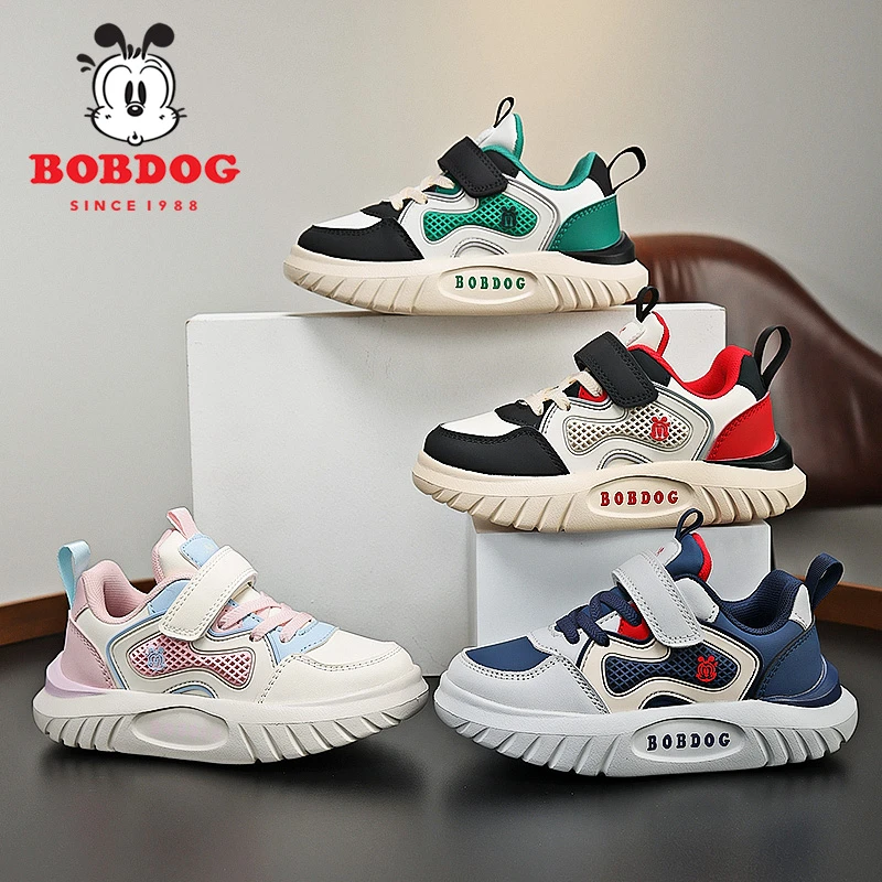 巴布豆儿童鞋2024秋季皮面防水学生板鞋防滑耐磨潮流运动鞋E087