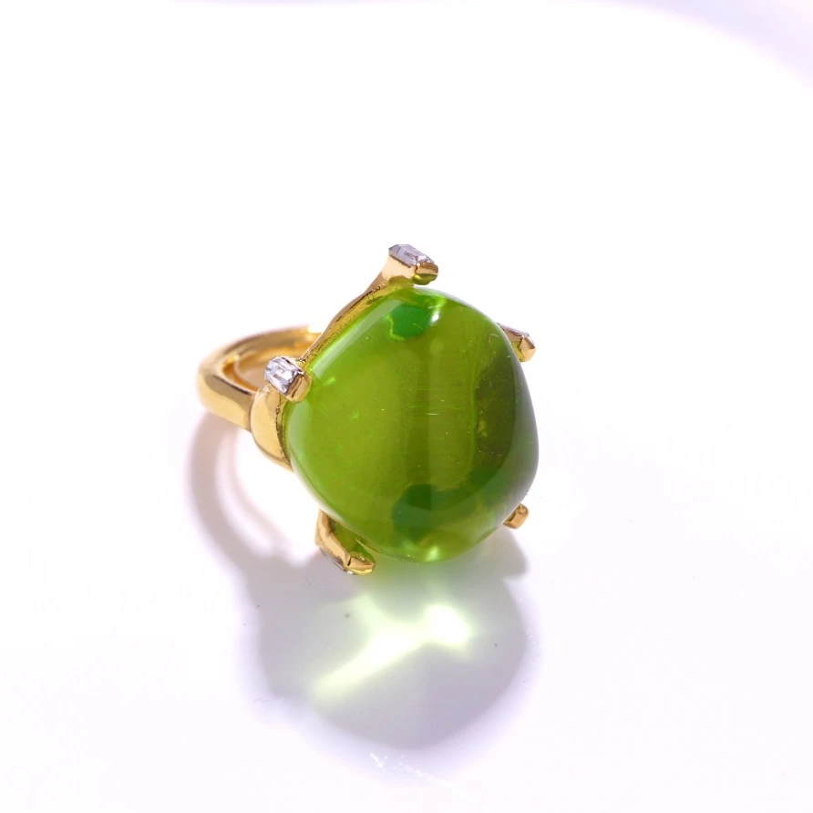 铜合金戒指 阿烁中古KJL异形绿色果冻琉璃 as3686