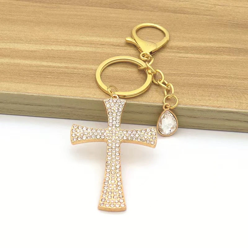 镶钻十字金色汽车钥匙扣韩国可爱工艺cm创意包包钥匙扣挂件