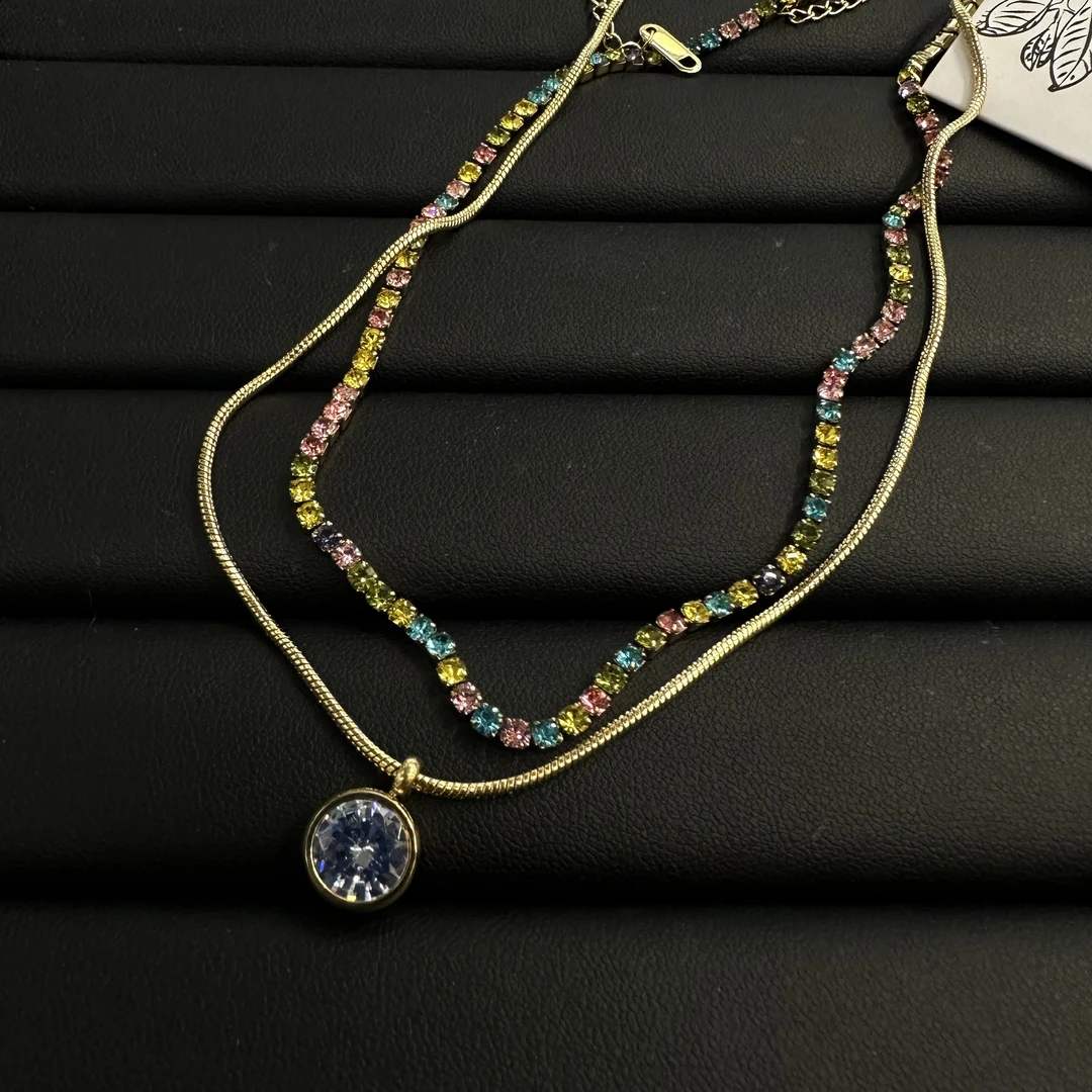 钛钢项链 钛钢项链 彩色双层叠戴项链-8110