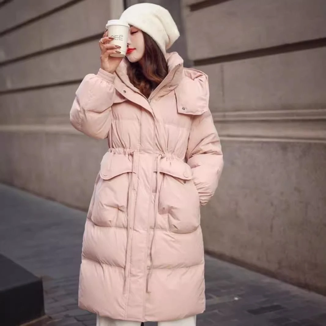 新款羽绒棉服中长款韩版保暖加厚连帽新款冬季收腰显瘦时尚外套