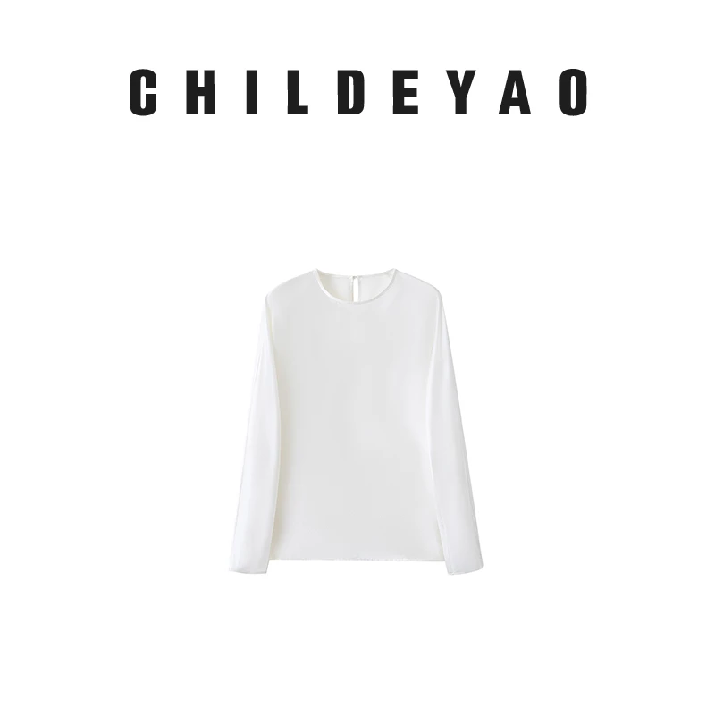 Childe Yao【卿人】桑蚕丝亲肤纯色基础百搭款衬衫别致女衬衫1073