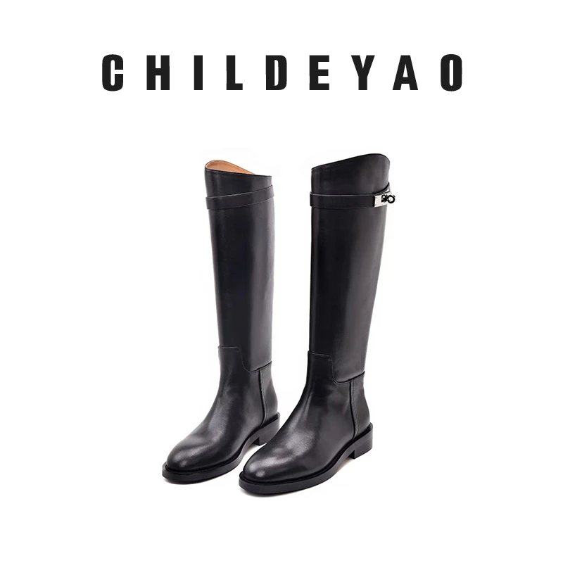 CHILDEYAO黑色骑士靴子高筒时装靴女新款鞋子女高跟鞋长靴H6608