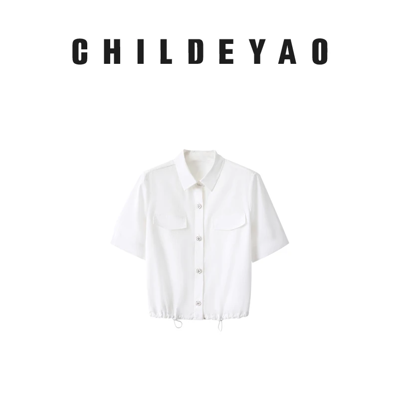 Childe Yao【白茶花】夏季翻领短袖衬衫女设计感衬衣时尚衬衫1018
