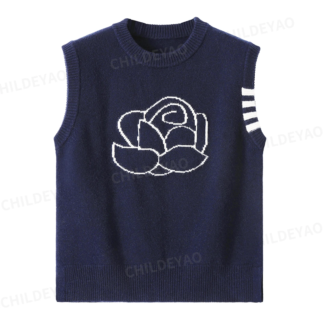 Childe Yao『朝朝暮暮』 早秋嵌花圆领花朵休闲羊毛背心S407025