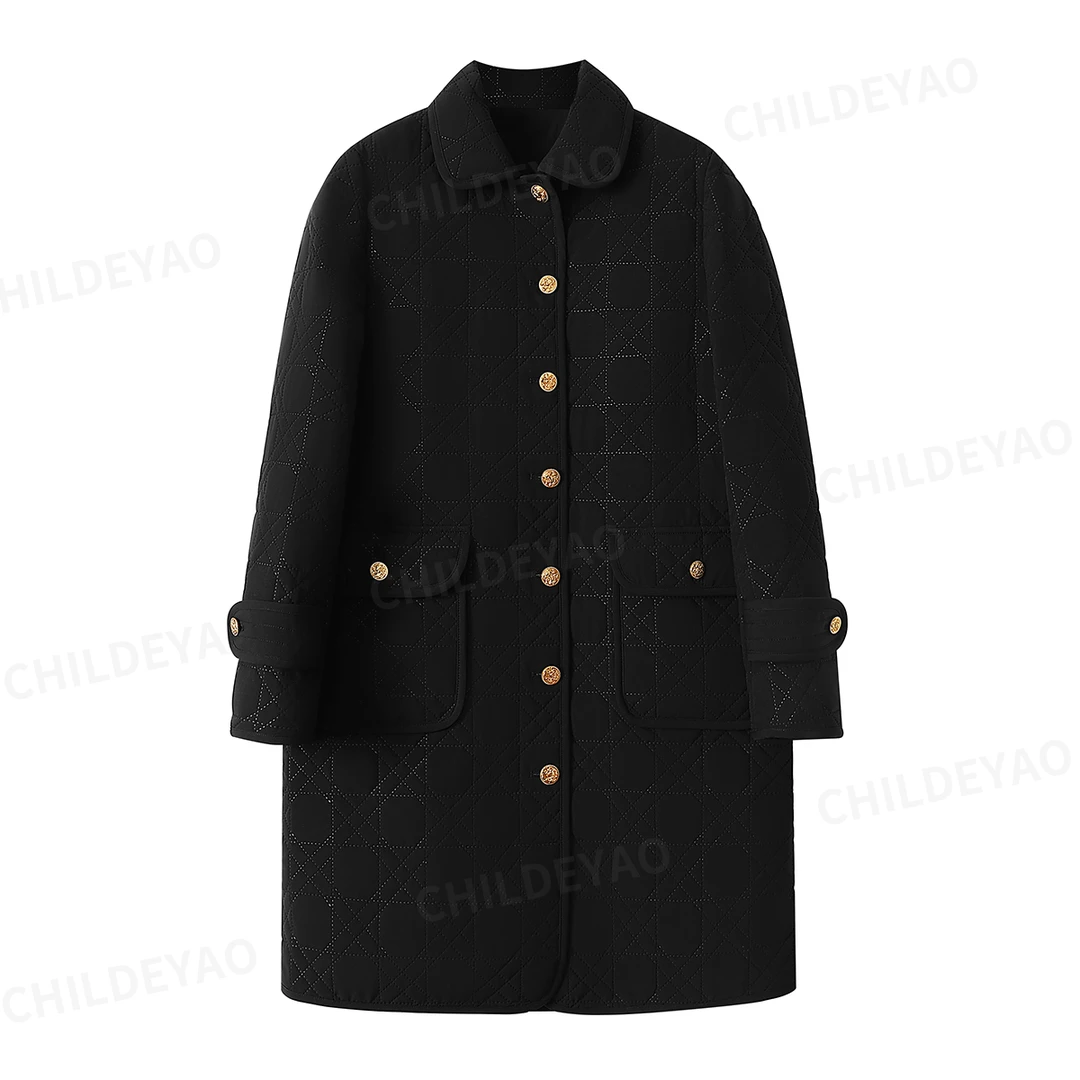 Childe Yao『黛安娜的浪漫』菱格绗缝轻薄中长款棉服外套M408096
