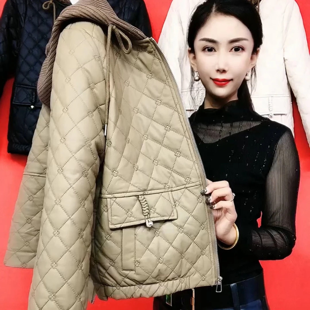 加厚加绒皮棉衣2025新款拉链洋气加厚皮衣连帽宽松轻薄棉服外套