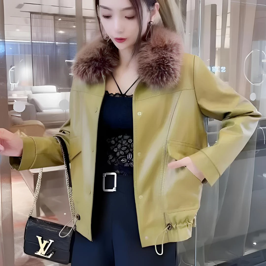 秋冬季新款加绒毛领皮衣女时尚休闲洋气减龄短外套修身显瘦轻熟风