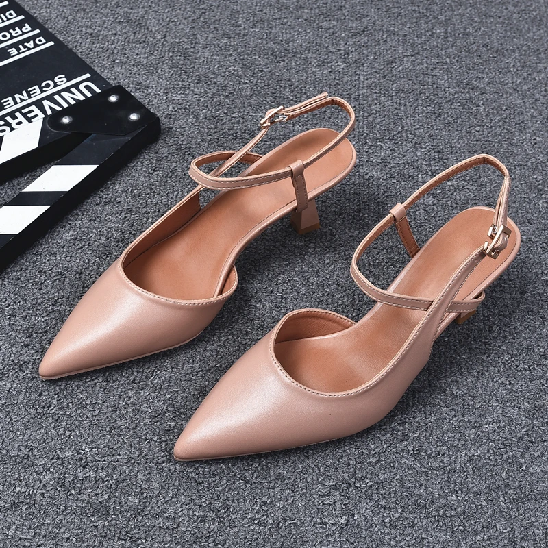 2025年新款高跟鞋女设计感小众气质女神范裸色细跟尖头包头凉鞋