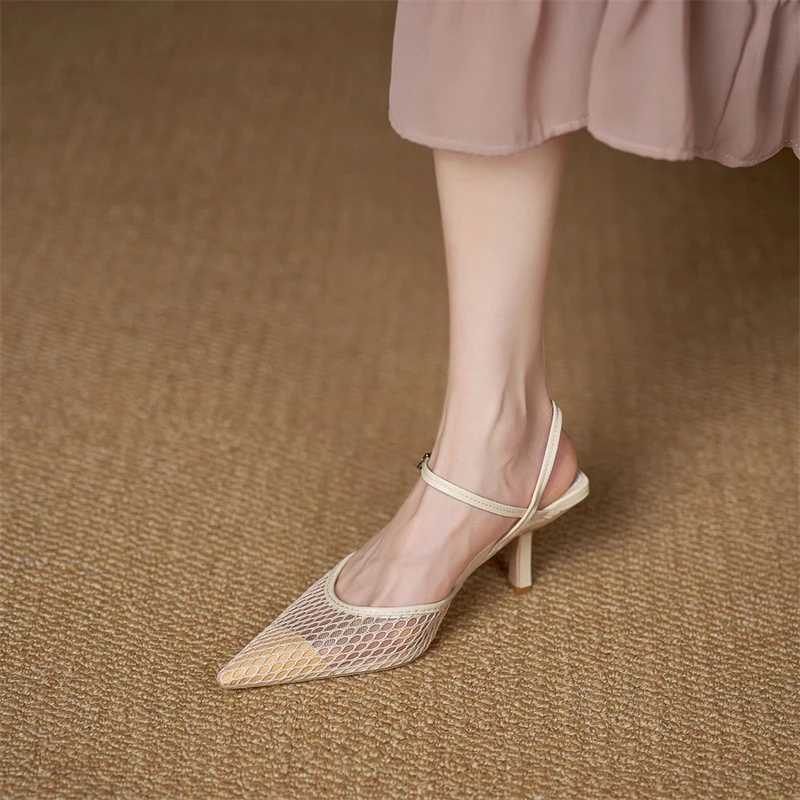 欧货高跟凉鞋女2025夏季新款时尚潮流包头高级感网纱尖头细跟气质