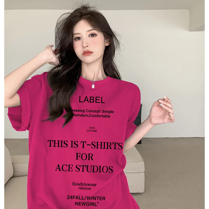 220克纯棉短袖t恤简约字母上衣休闲洋气女装设计感半袖情侣装上衣