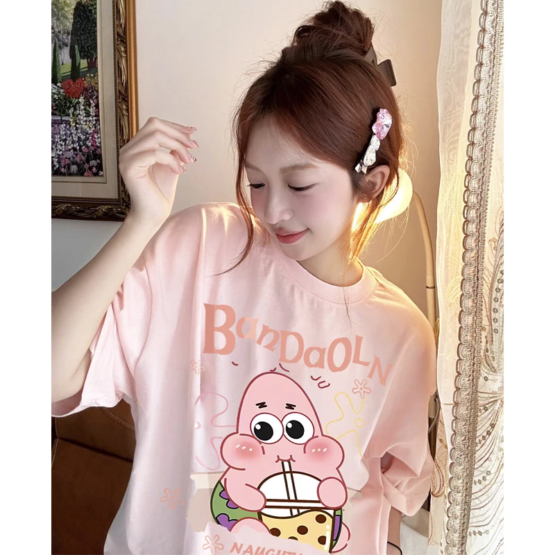 海绵宝宝正肩纯棉短袖t恤女夏季圆领百搭半袖衫小众爆款时尚女装