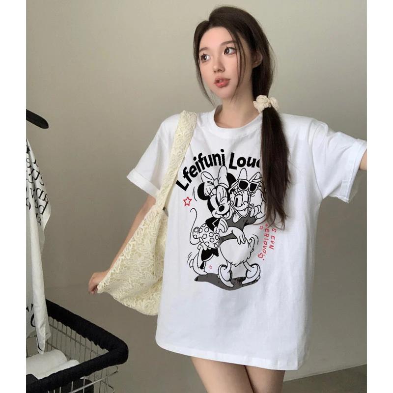 韩版米奇打底百搭时尚洋气女装纯棉t恤小众高级感圆领短袖打底T恤