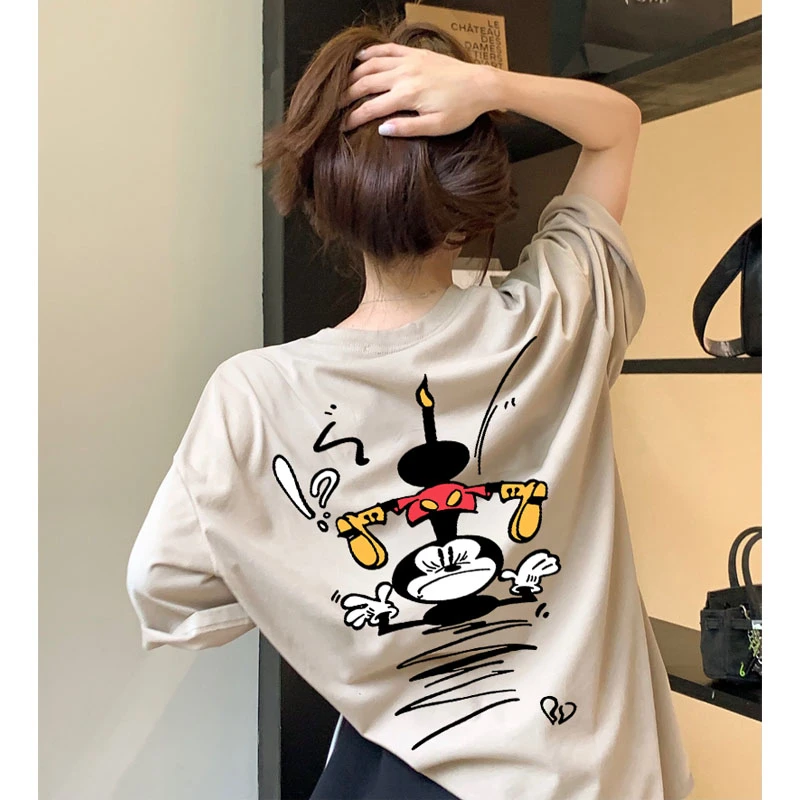 米奇卡通t夏季纯棉短袖t恤2026新韩版洋气大码女装上衣百搭情侣装