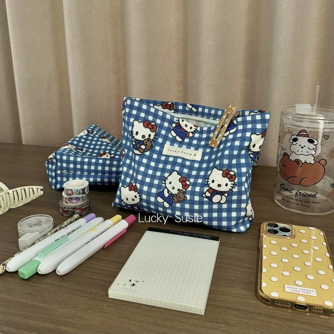 kt卡通可爱少女帆布凯蒂猫印花化妆包旅行收纳小众精致洗yw