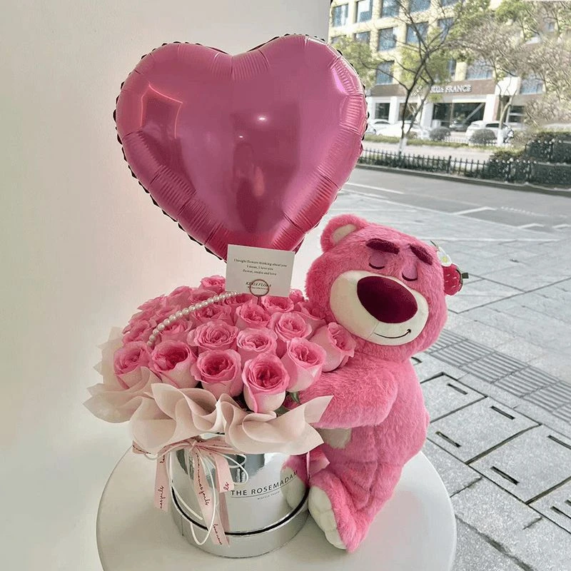 全国团购同城配送上门草莓熊抱抱桶鲜花花束同城花店送花同城配送